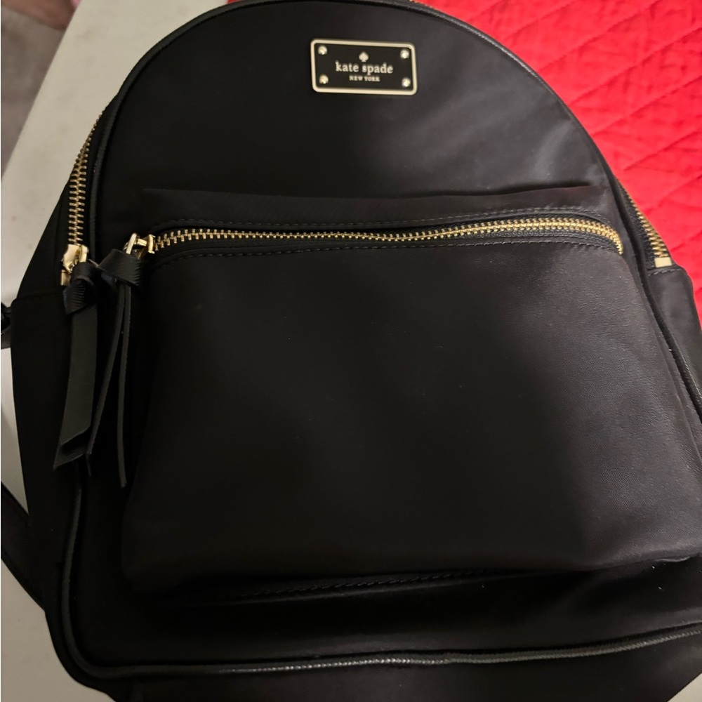 kate spade Black Nylon Backpack with Gold Hardware and Front Zip Pocket with COA